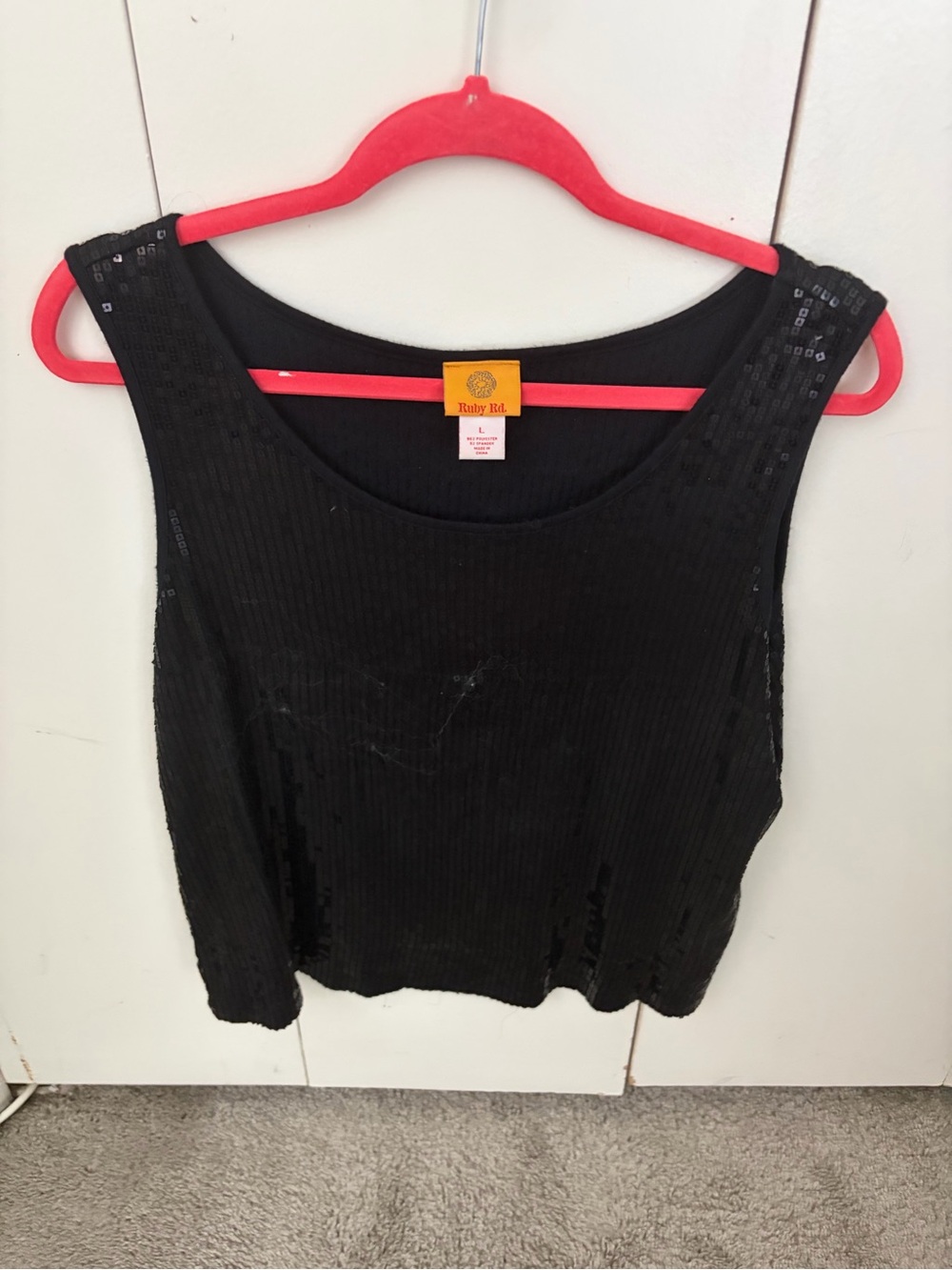 Ruby Rd. Black Sequin Ribbed Tank Sz L